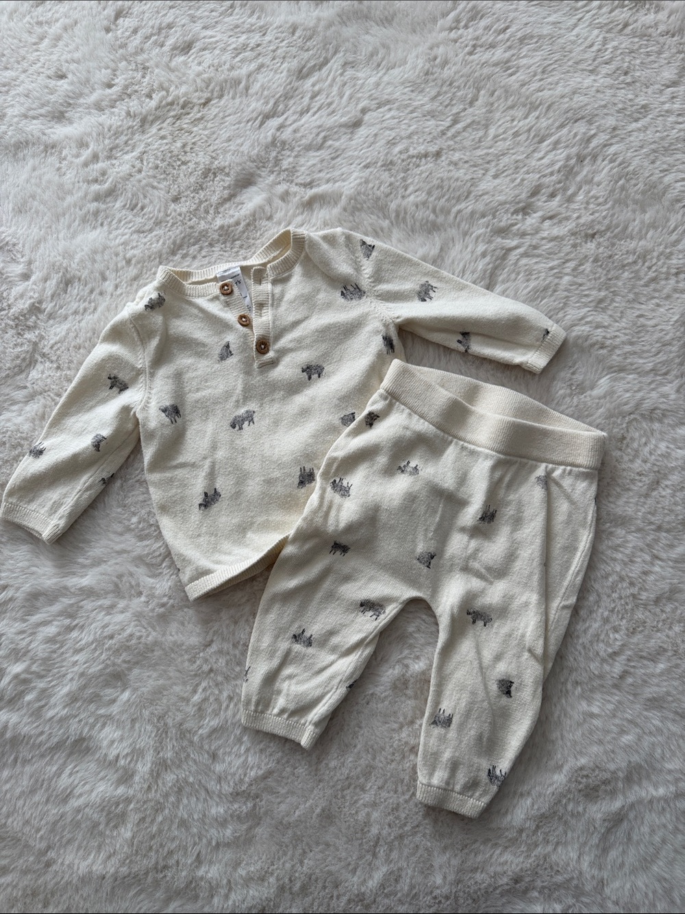 Carter's Cream Knit Top with Grey Animal Motifs